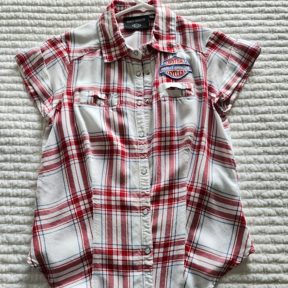 Harley-Davidson Red and White Plaid Snap Shirt